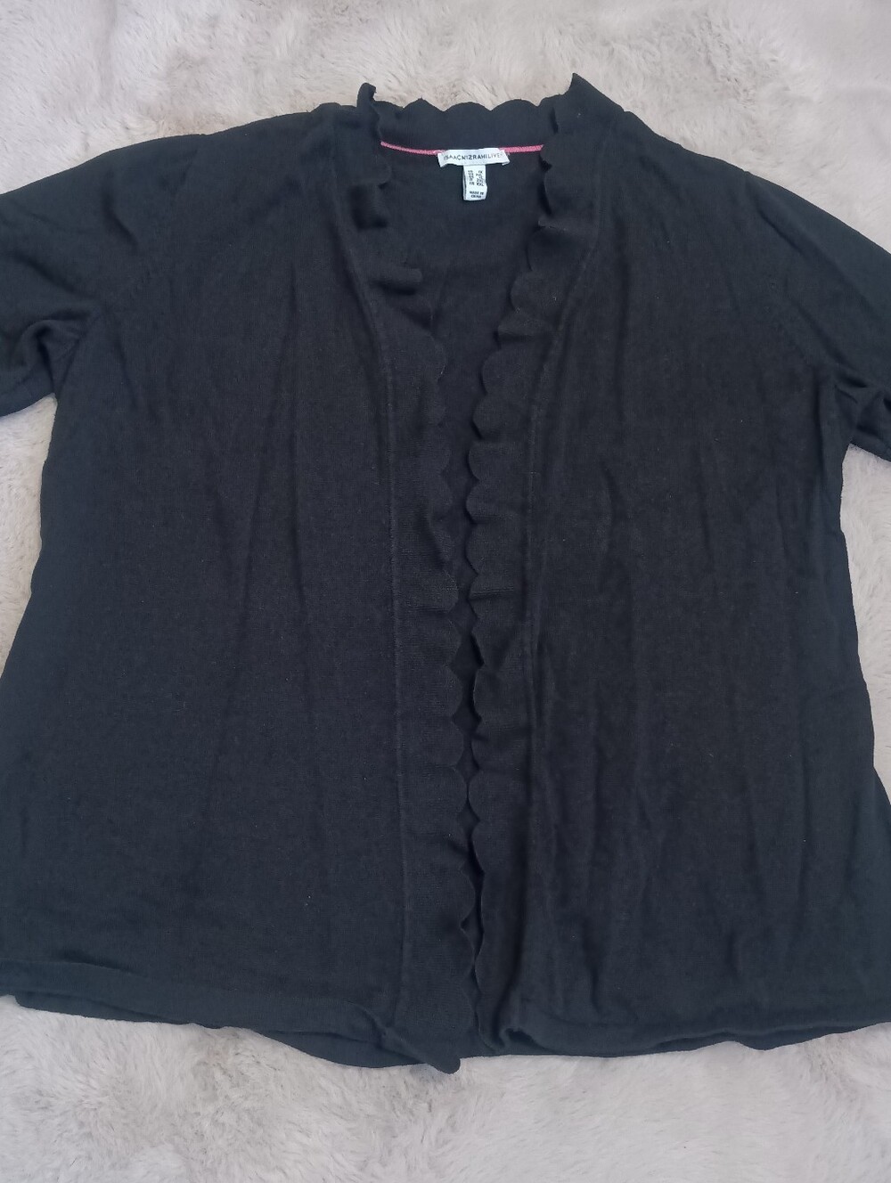 Isaac Mizrahi Live! Scallop Trim Open Front Elbow Sleeve Cardigan